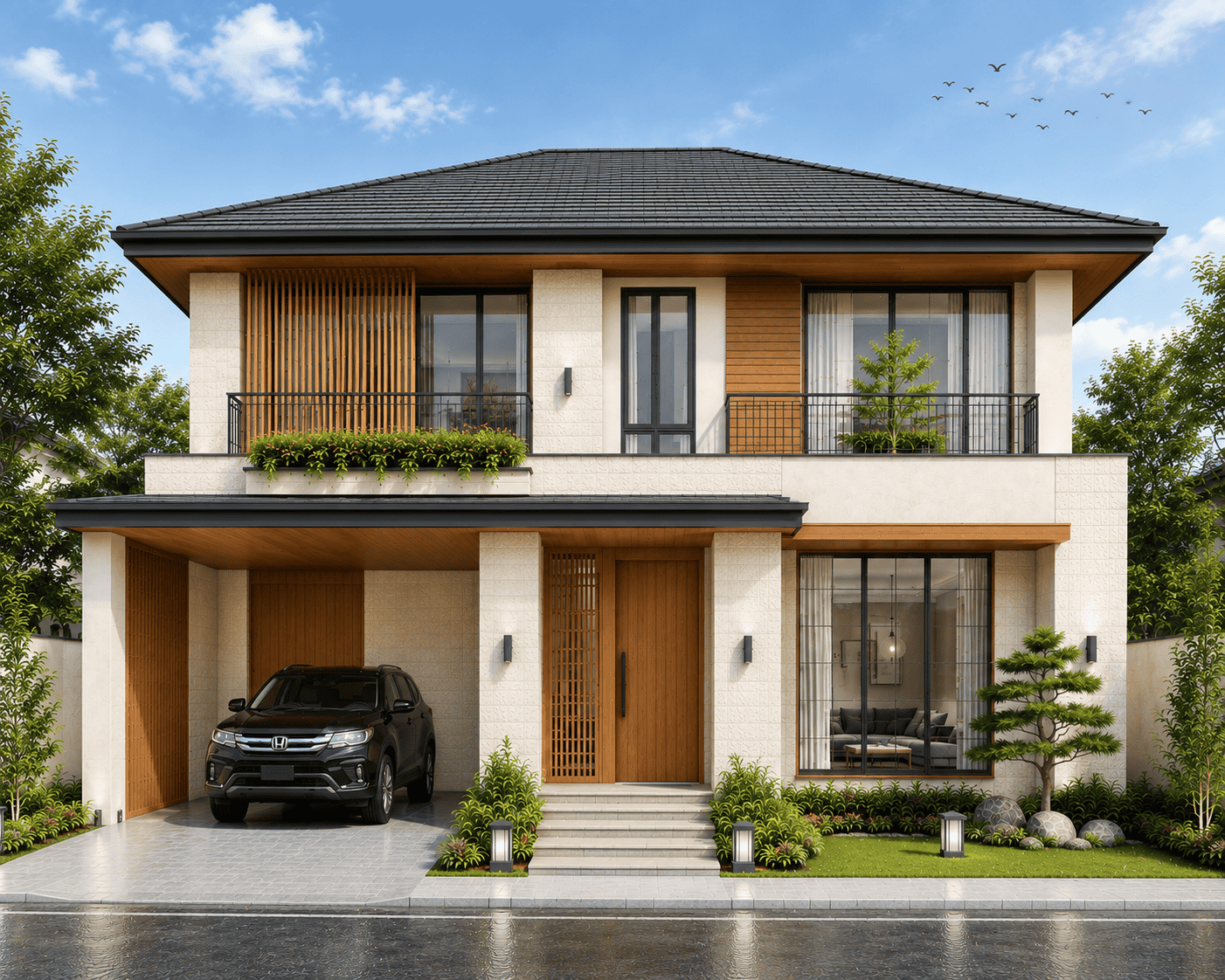 Desain rumah japandi natural zen