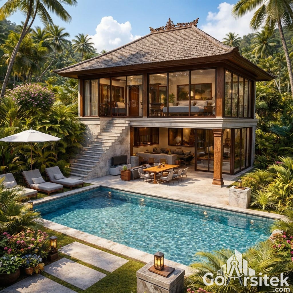 Desain villa tropis modern Bali